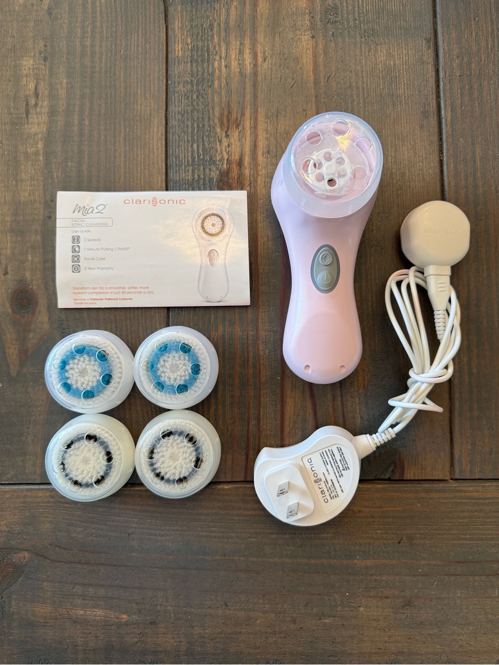 Clarisonic Mia 3 in 1 Sonic Facial Cleaning Device Pink W/ 4 new Brushes Tested